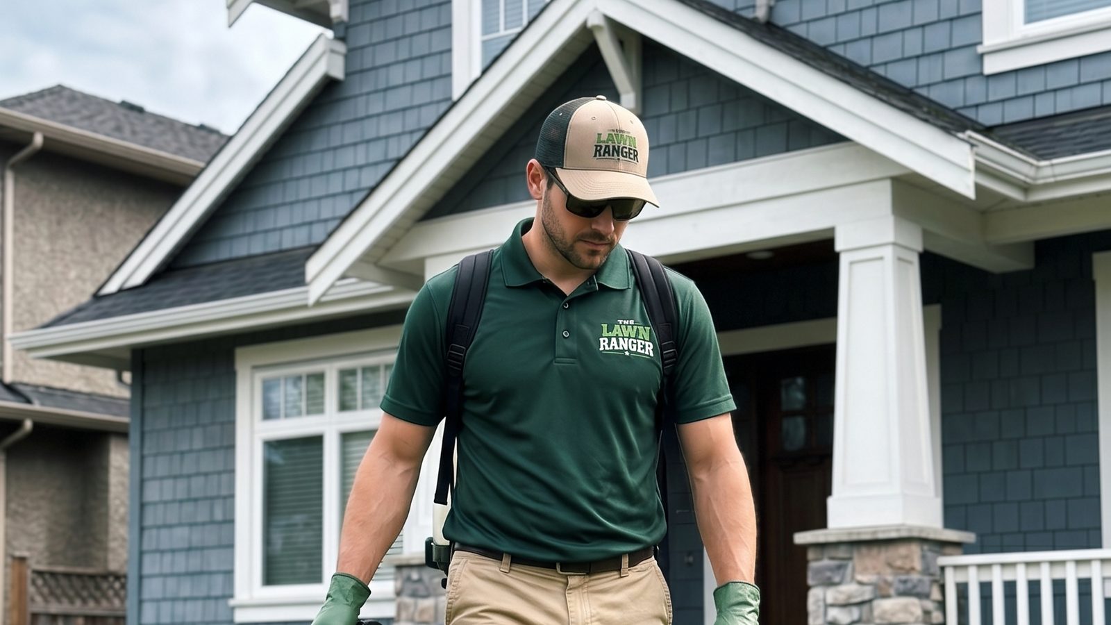 The Lawn Ranger homepage — technician walking across a Lower Mainland residential lawn
