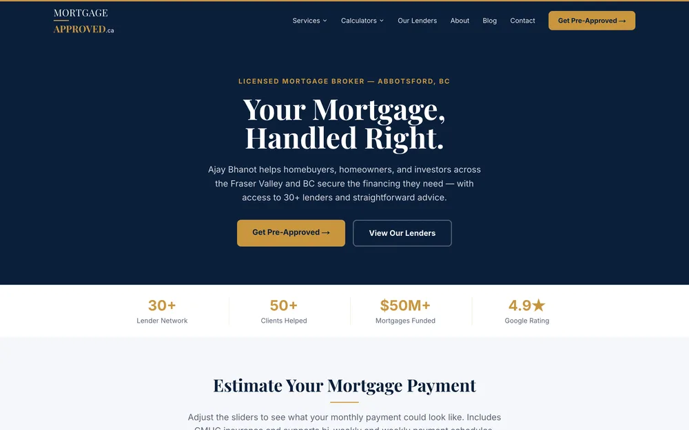 MortgageApproved.ca website by LocalFrame